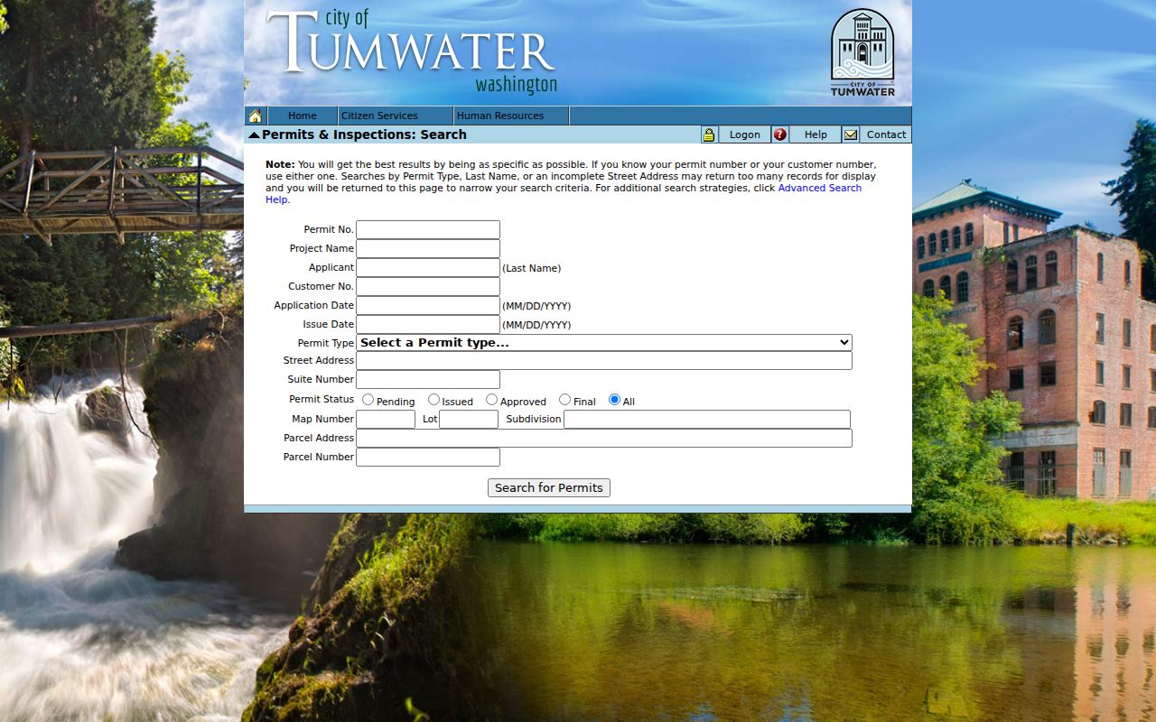 Tumwater residents directory permit search form