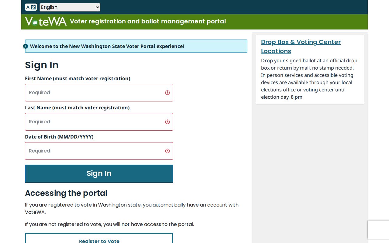 VoteWA account screen relevant to Tumwater ZIP research